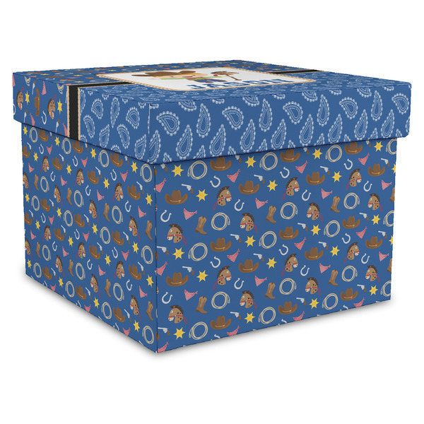 Custom Blue Western Gift Box with Lid - Canvas Wrapped - X-Large (Personalized)