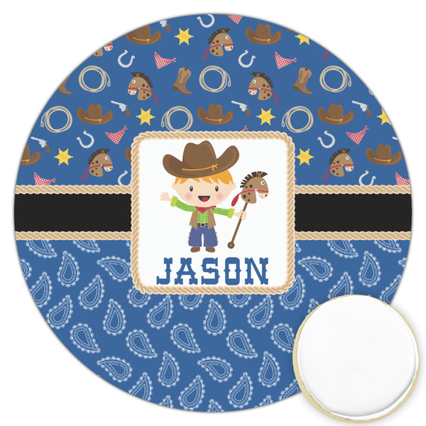 Custom Blue Western Printed Cookie Topper - 3.25" (Personalized)