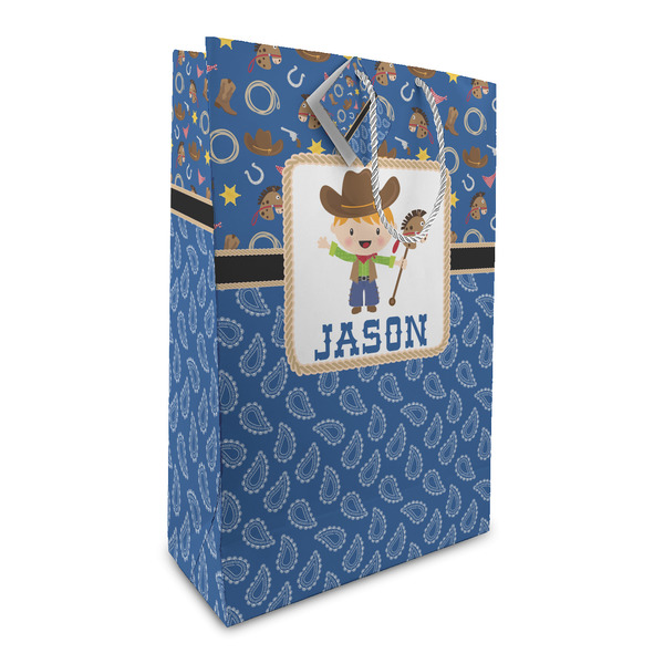 Custom Blue Western Large Gift Bag (Personalized)