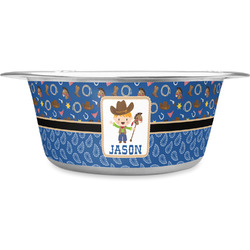 Blue Western Stainless Steel Dog Bowl (Personalized)