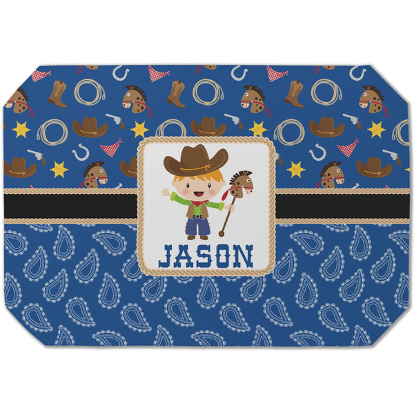 Custom Blue Western Dining Table Mat - Octagon (Single-Sided) w/ Name or Text