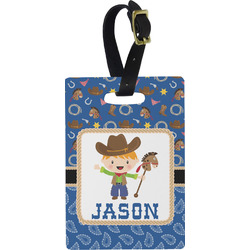 Blue Western Plastic Luggage Tag - Rectangular w/ Name or Text