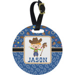 Blue Western Plastic Luggage Tag - Round (Personalized)