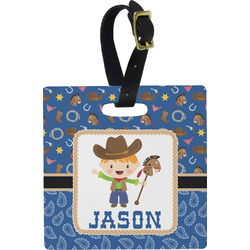 Blue Western Plastic Luggage Tag - Square w/ Name or Text