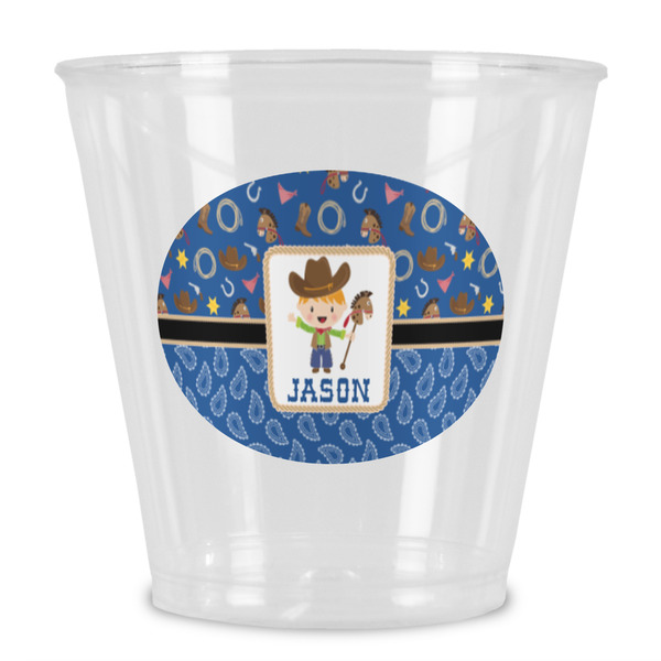 Custom Blue Western Plastic Shot Glass (Personalized)