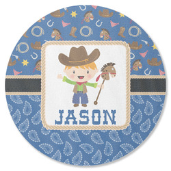 Blue Western Round Rubber Backed Coaster (Personalized)