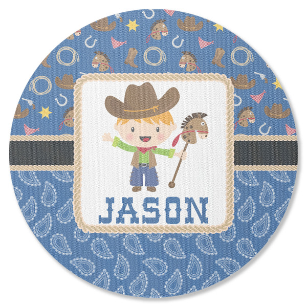 Custom Blue Western Round Rubber Backed Coaster (Personalized)