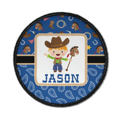 Blue Western Iron On Round Patch w/ Name or Text