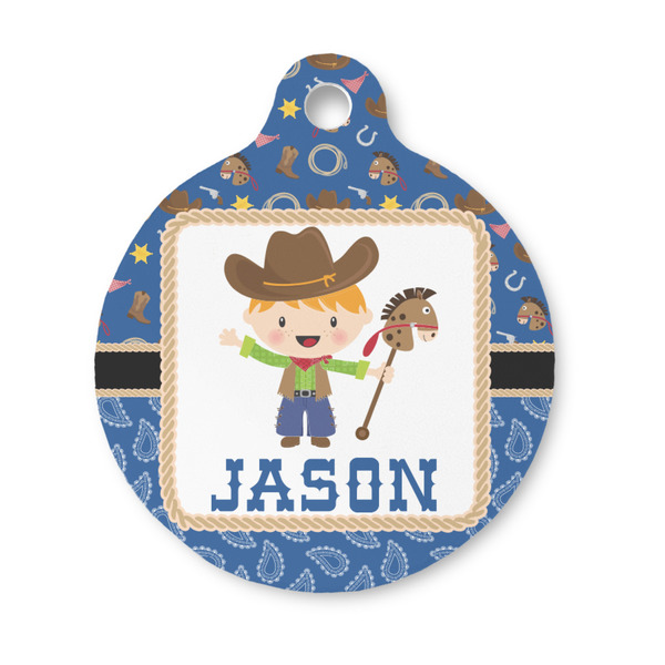 Custom Blue Western Round Pet ID Tag - Small (Personalized)