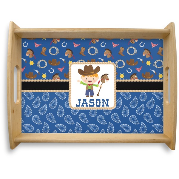 Custom Blue Western Natural Wooden Tray - Large (Personalized)