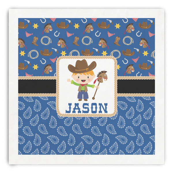 Custom Blue Western Paper Dinner Napkins (Personalized)