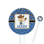 Blue Western 5.5" Round Plastic Stir Sticks - White - Double Sided (Personalized)