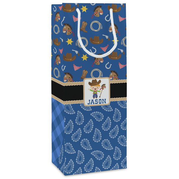 Custom Blue Western Wine Gift Bags - Matte (Personalized)