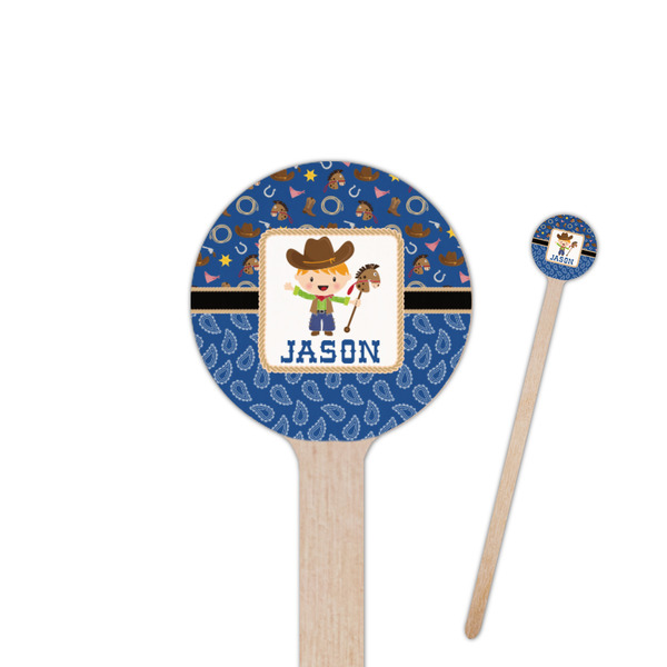 Custom Blue Western 7.5" Round Wooden Stir Sticks - Double Sided (Personalized)