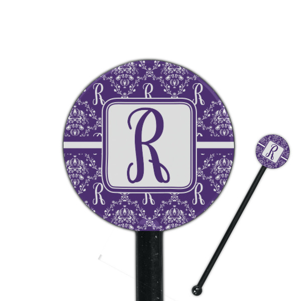 Custom Initial Damask 5.5" Round Plastic Stir Sticks - Black - Double Sided