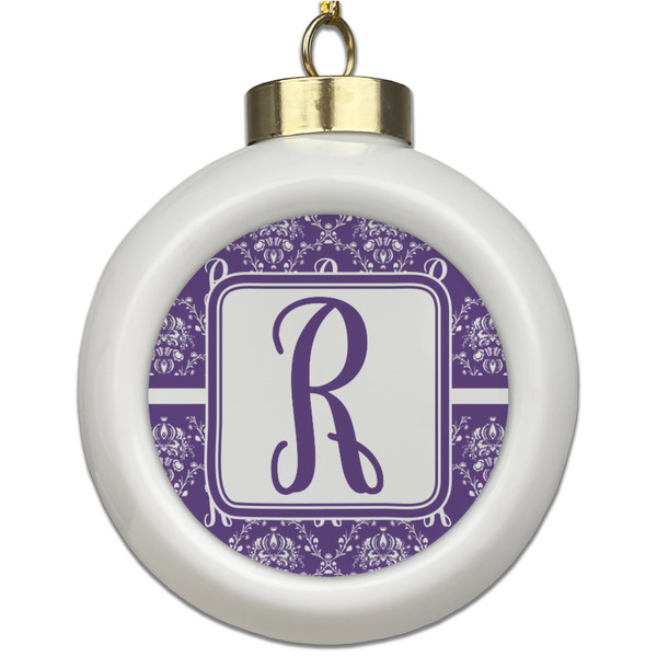 Custom Initial Damask Ceramic Ball Ornament