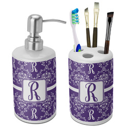 Initial Damask Ceramic Bathroom Accessories Set