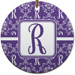 Initial Damask Round Ceramic Ornament