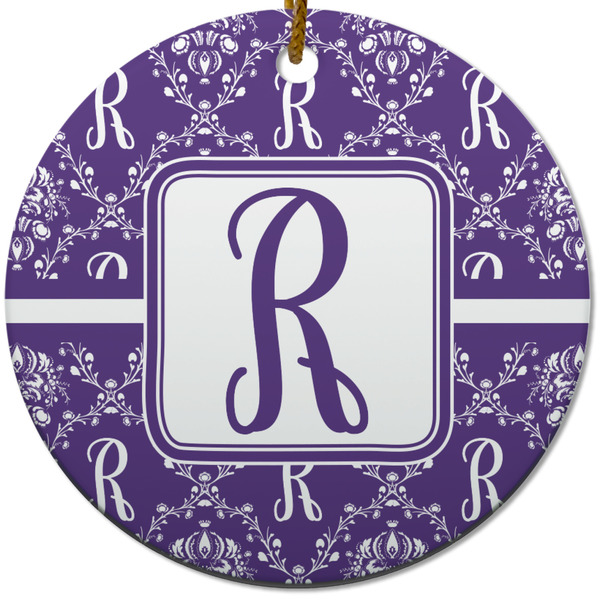 Custom Initial Damask Round Ceramic Ornament