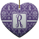 Initial Damask Heart Ceramic Ornament