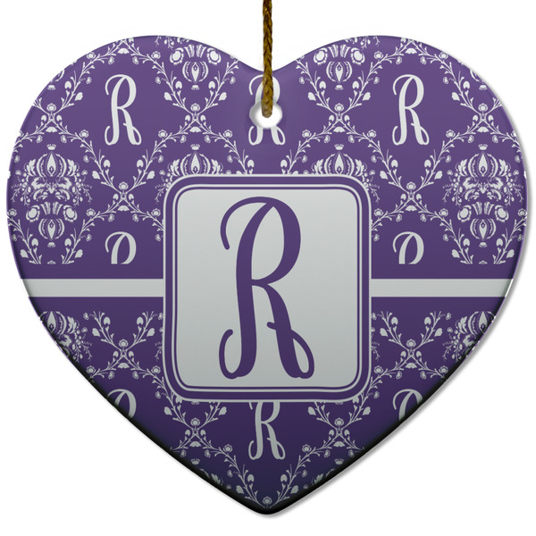 Custom Initial Damask Heart Ceramic Ornament