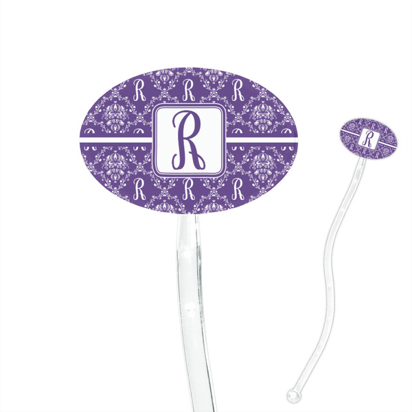 Custom Initial Damask 7" Oval Plastic Stir Sticks - Clear