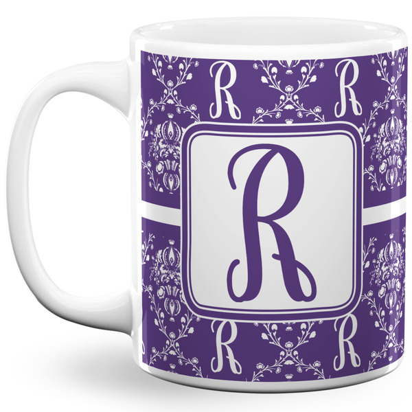 Custom Initial Damask 11 Oz Coffee Mug - White