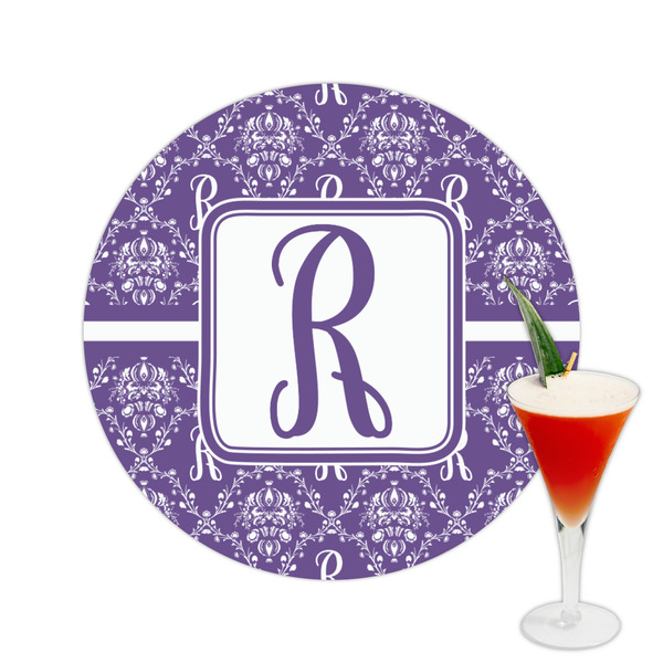 Custom Initial Damask Printed Drink Topper -  2.5"