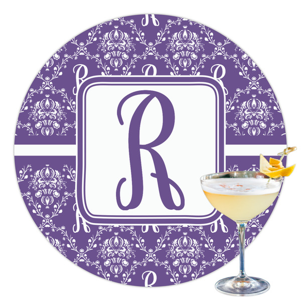 Custom Initial Damask Printed Drink Topper - 3.5"