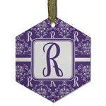 Initial Damask Flat Glass Ornament - Hexagon