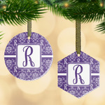 Initial Damask Flat Glass Ornament