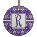 Initial Damask Flat Glass Ornament - Round