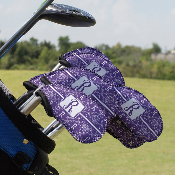 Custom Initial Damask Golf Club Iron Cover - Set of 9