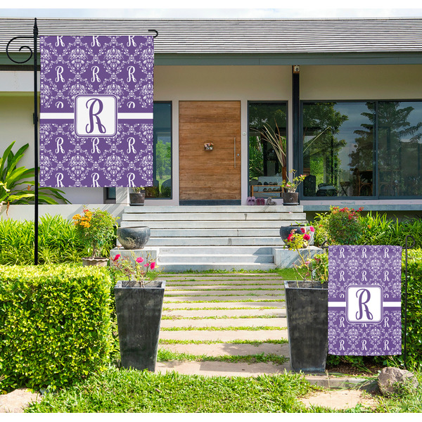 Custom Initial Damask Large Garden Flag - Double Sided