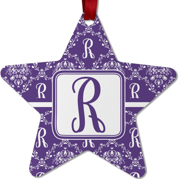 Custom Initial Damask Metal Star Ornament - Double Sided