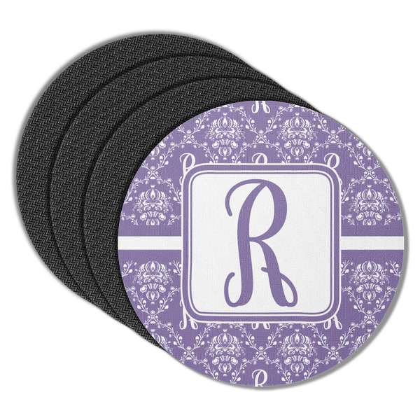 Custom Initial Damask Round Rubber Backed Coasters - Set of 4 (Personalized)