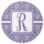 Initial Damask Round Rubber Backed Coaster (Personalized)