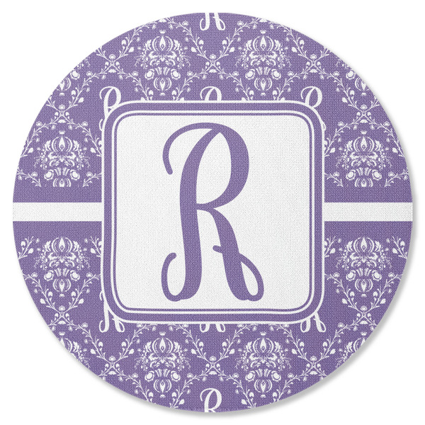 Custom Initial Damask Round Rubber Backed Coaster (Personalized)