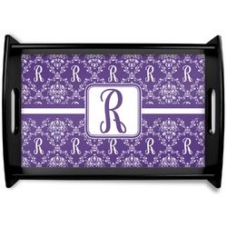 Initial Damask Black Wooden Tray - Small (Personalized)