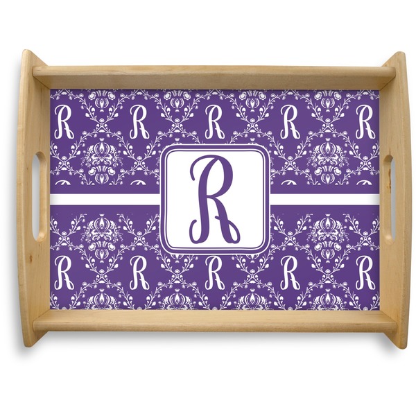 Custom Initial Damask Natural Wooden Tray - Large (Personalized)