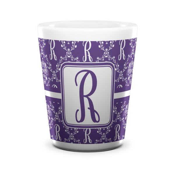 Custom Initial Damask Ceramic Shot Glass - 1.5 oz - White - Single