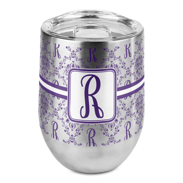 Custom Initial Damask Stemless Wine Tumbler - Full Print