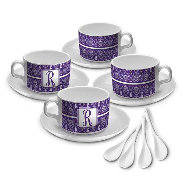 Custom Initial Damask Tea Cup - Set of 4 (Personalized)