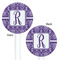 Initial Damask White Plastic 5.5" Stir Stick - Double Sided - Round - Front & Back