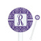 Initial Damask White Plastic 5.5" Stir Stick - Round - Closeup