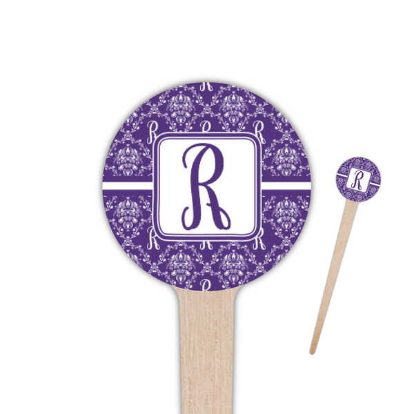 Custom Initial Damask 4" Round Wooden Food Picks - Double Sided