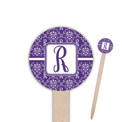 Initial Damask 6" Round Wooden Food Picks - Single Sided
