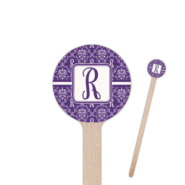 Custom Initial Damask 7.5" Round Wooden Stir Sticks - Single Sided