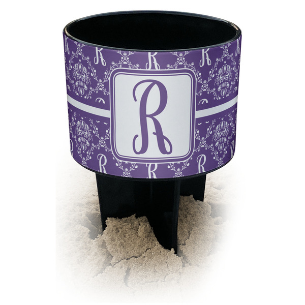 Custom Initial Damask Black Beach Spiker Drink Holder (Personalized)