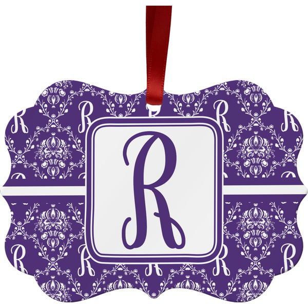 Custom Initial Damask Metal Frame Ornament - Double Sided